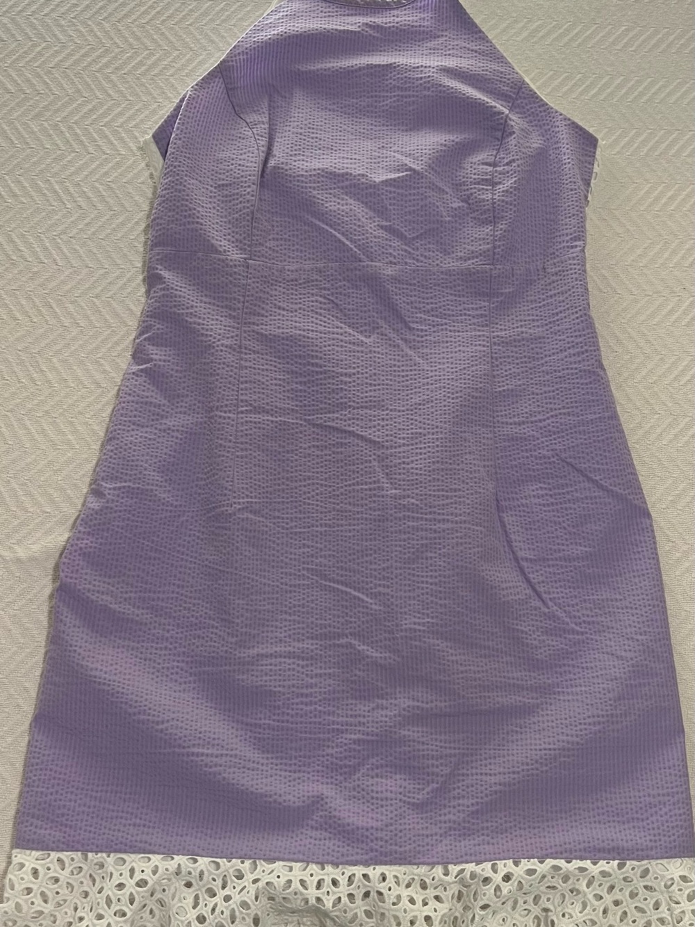 Lauren James Lavender Halter Midi Dress with White Eyelet Hem seersucker S